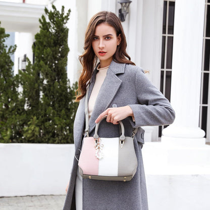 Miss Lulu Damen Handtasche Mittelgroß Farbblock Schultertasche Magnetverschluss