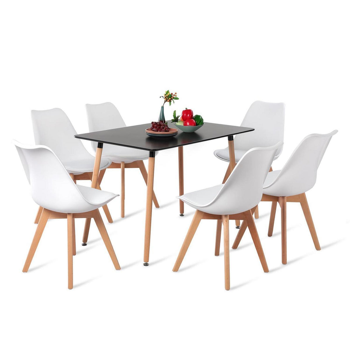 Rechteckiges Esszimmer-Set mit 6 Stühlen, Schwarz & Weiß