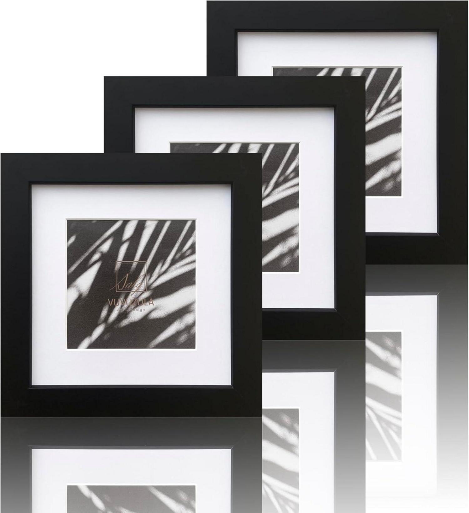 Schwarze Bilderrahmen 15x15cm Quadratisch 3er Set mit Passepartout