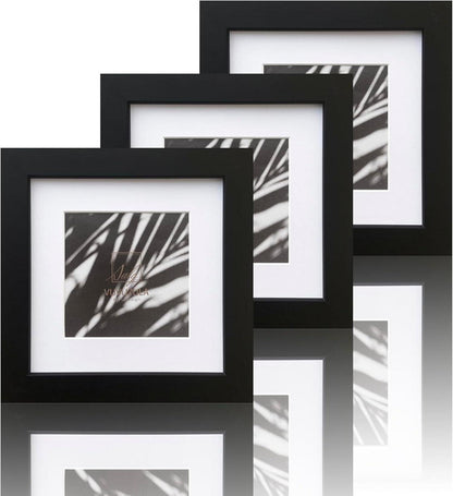 Schwarze Bilderrahmen 15x15cm Quadratisch 3er Set mit Passepartout