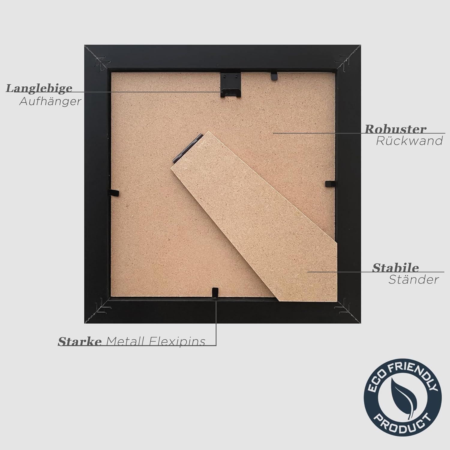 Schwarze Bilderrahmen 15x15cm Quadratisch 3er Set mit Passepartout