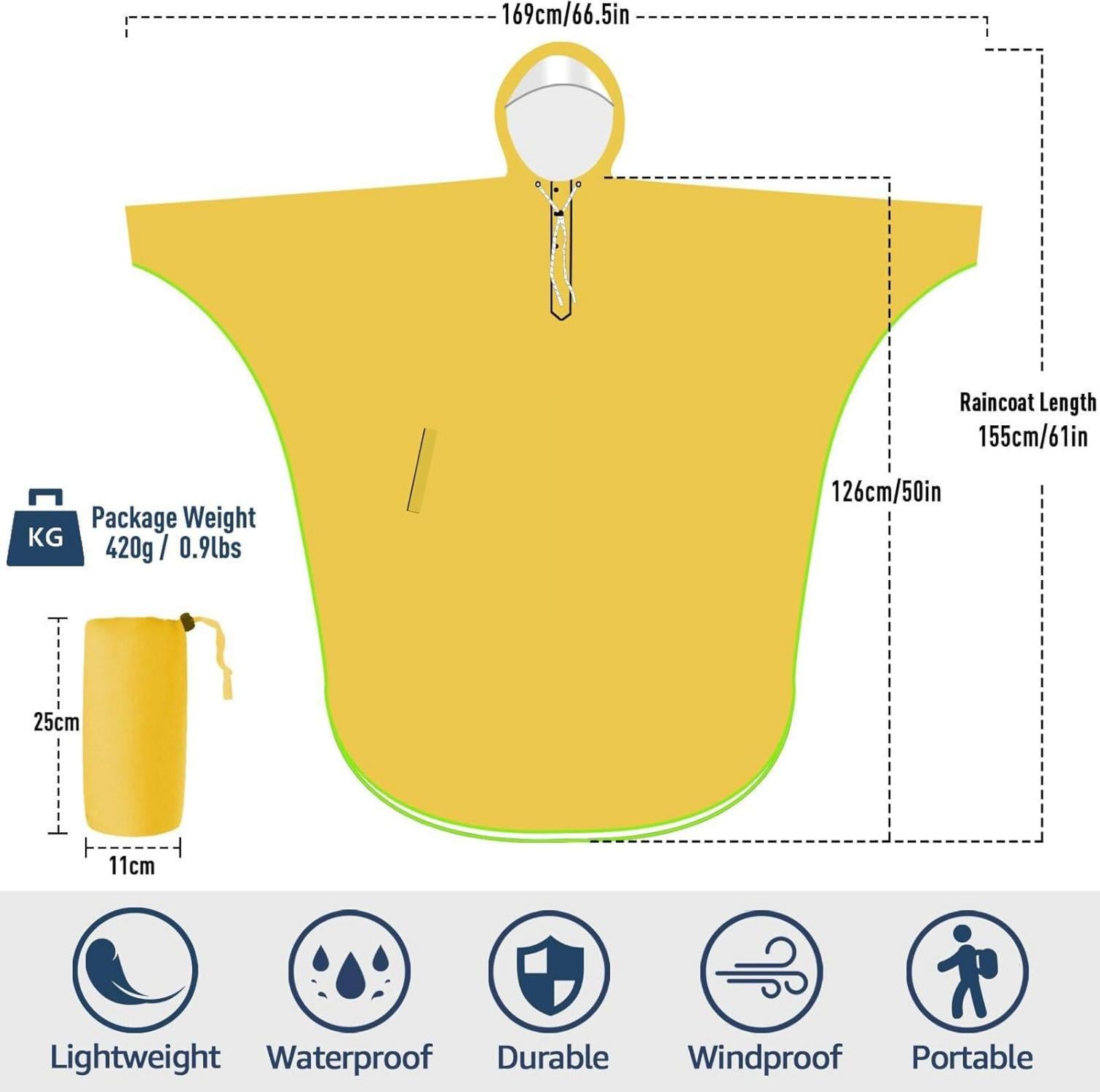 Wasserdichter Regenponcho Regenjacke mit Kapuze für Damen und Herren Outdoor