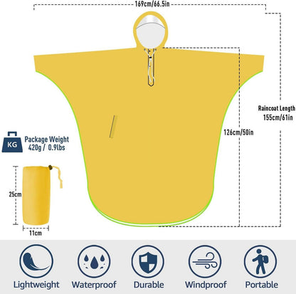 Wasserdichter Regenponcho Regenjacke mit Kapuze für Damen und Herren Outdoor