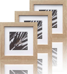 Quadratischer Fotorahmen Holz Natur 15x15cm 3er Set mit Passepartout