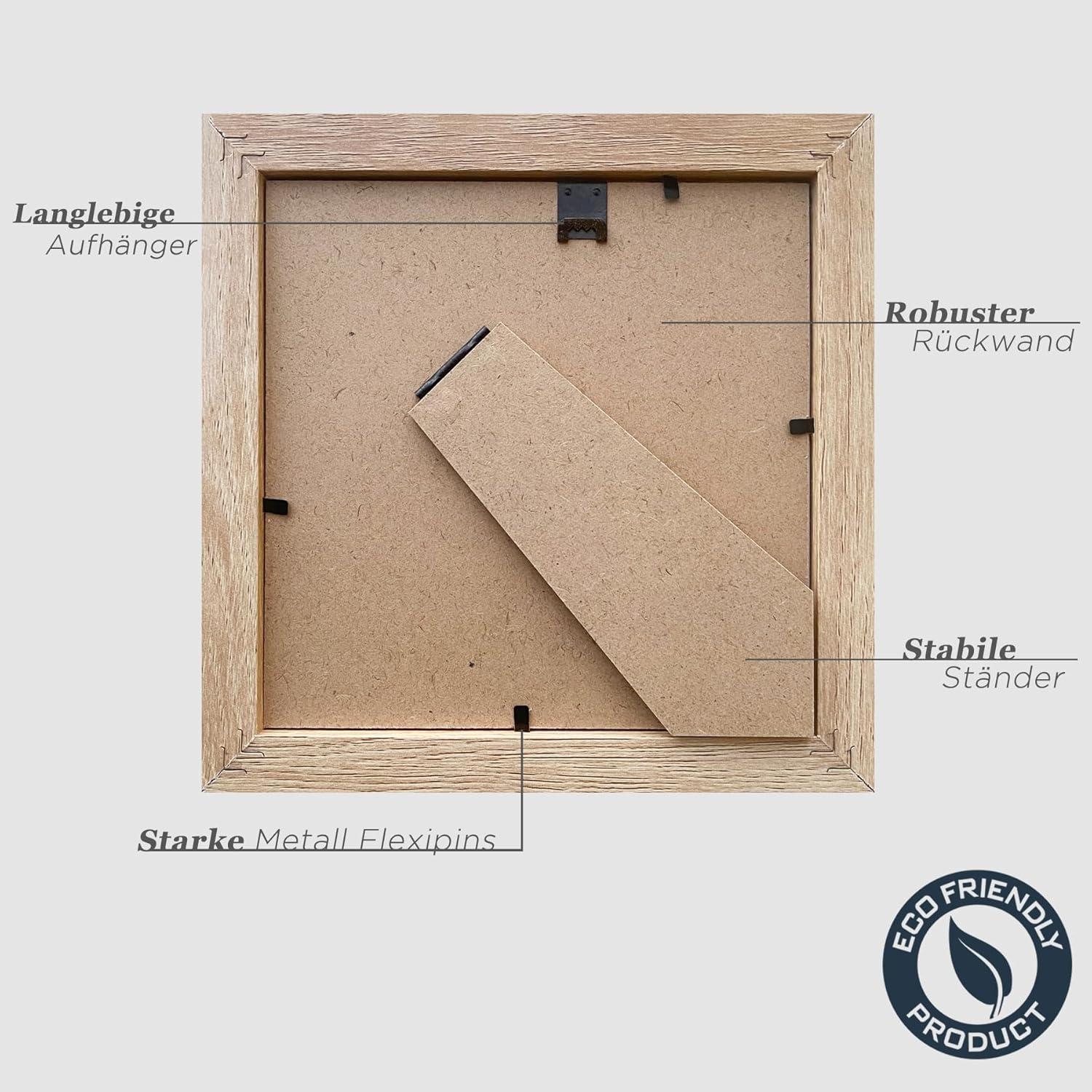 Quadratischer Fotorahmen Holz Natur 15x15cm 3er Set mit Passepartout