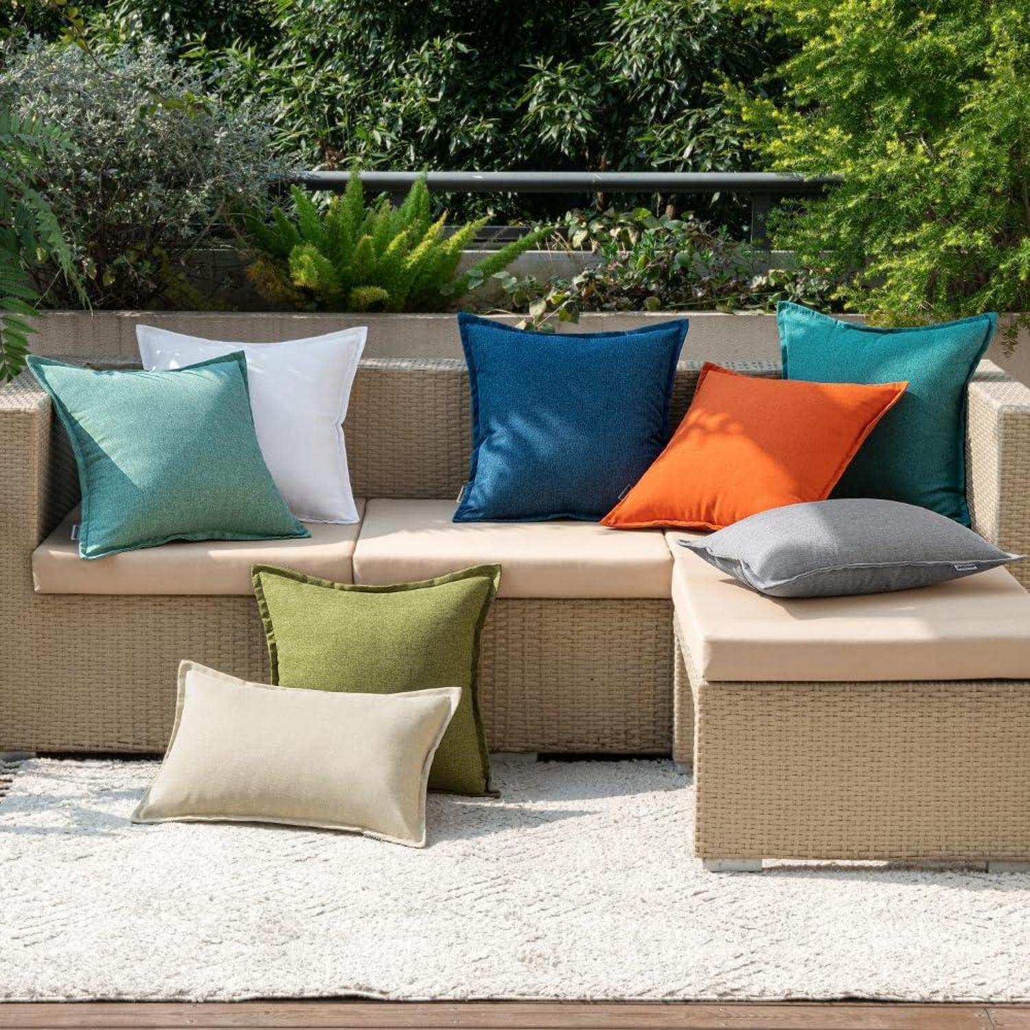 Outdoor Kissenbezüge wasserdicht Deko 50x50 cm 2er Set Pfauenblau