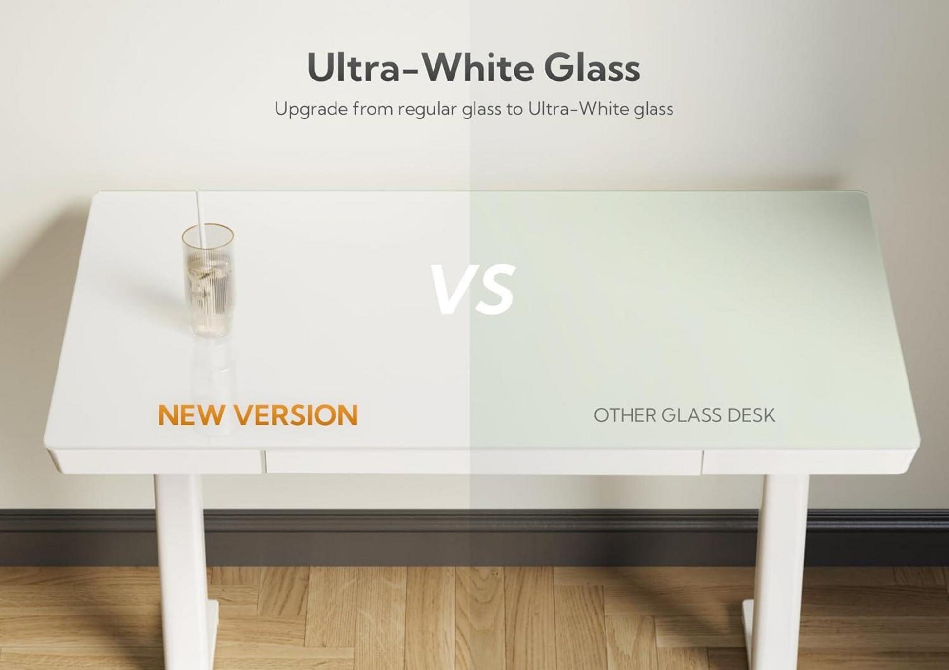 Glas Höhenverstellbarer Schreibtisch 140x60 Weiß USB Typ-C 60 kg