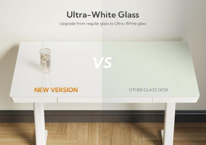 Glas Höhenverstellbarer Schreibtisch 140x60 Weiß USB Typ-C 60 kg