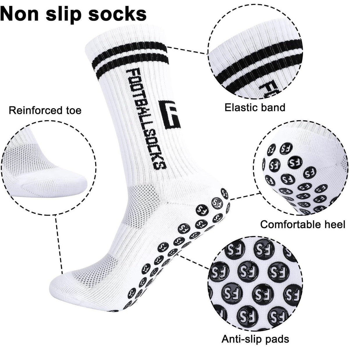 Kinder Fußballsocken Anti Rutsch 3 Paar Weiß Größe 31-34