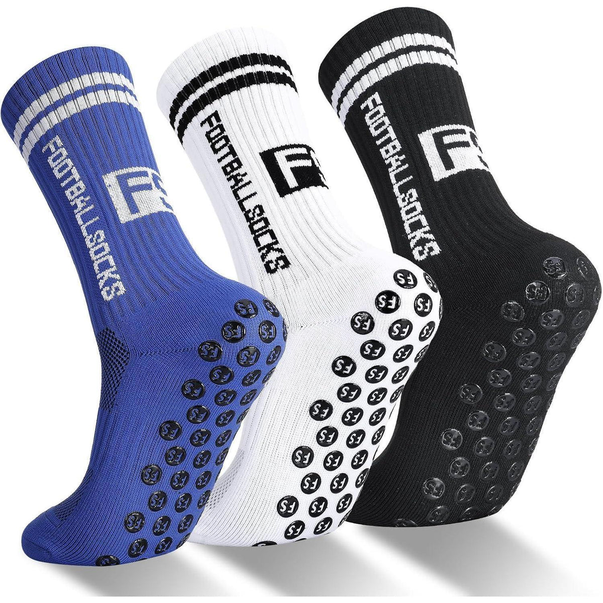 3 Paar Kinder Fußballsocken mit Anti-Rutsch-Grip, atmungsaktiv, Größe 31-34