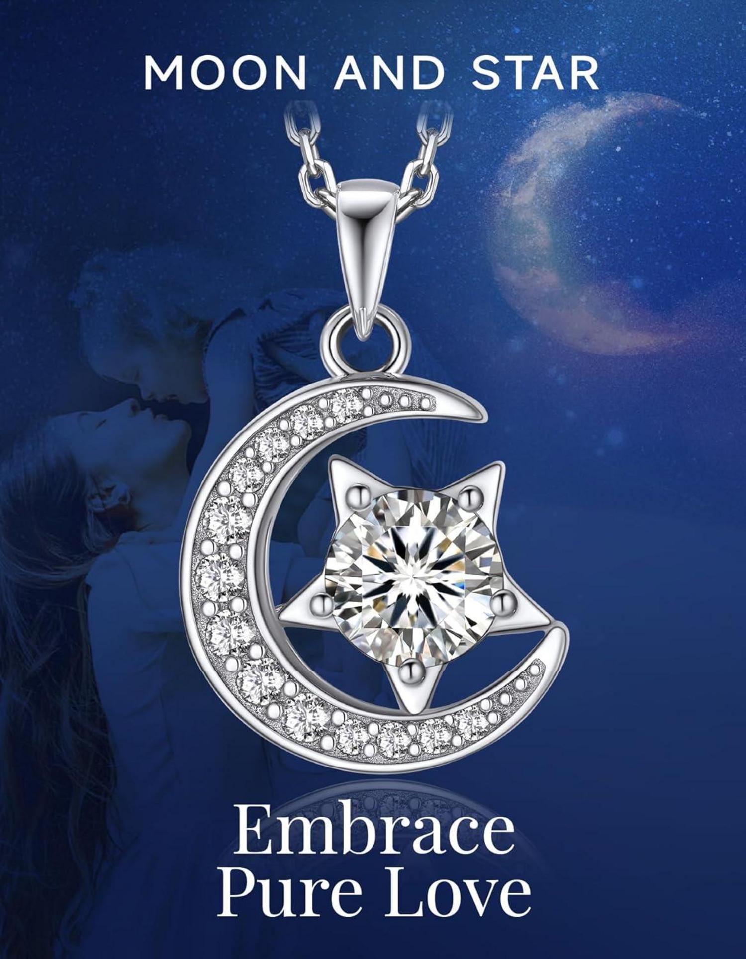 MomentWish Moissanite Halskette Damen Silber 925 Halbmond Stern 925 Damen Kette