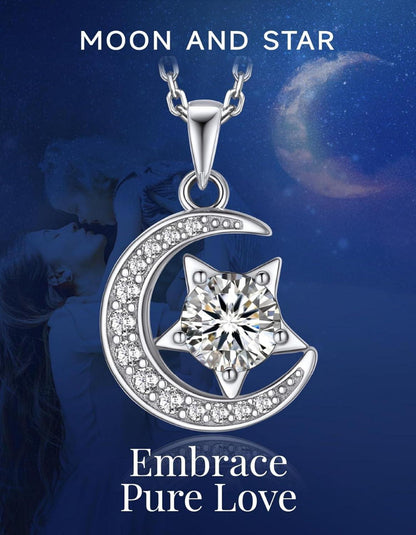 MomentWish Moissanite Halskette Damen Silber 925 Halbmond Stern 925 Damen Kette