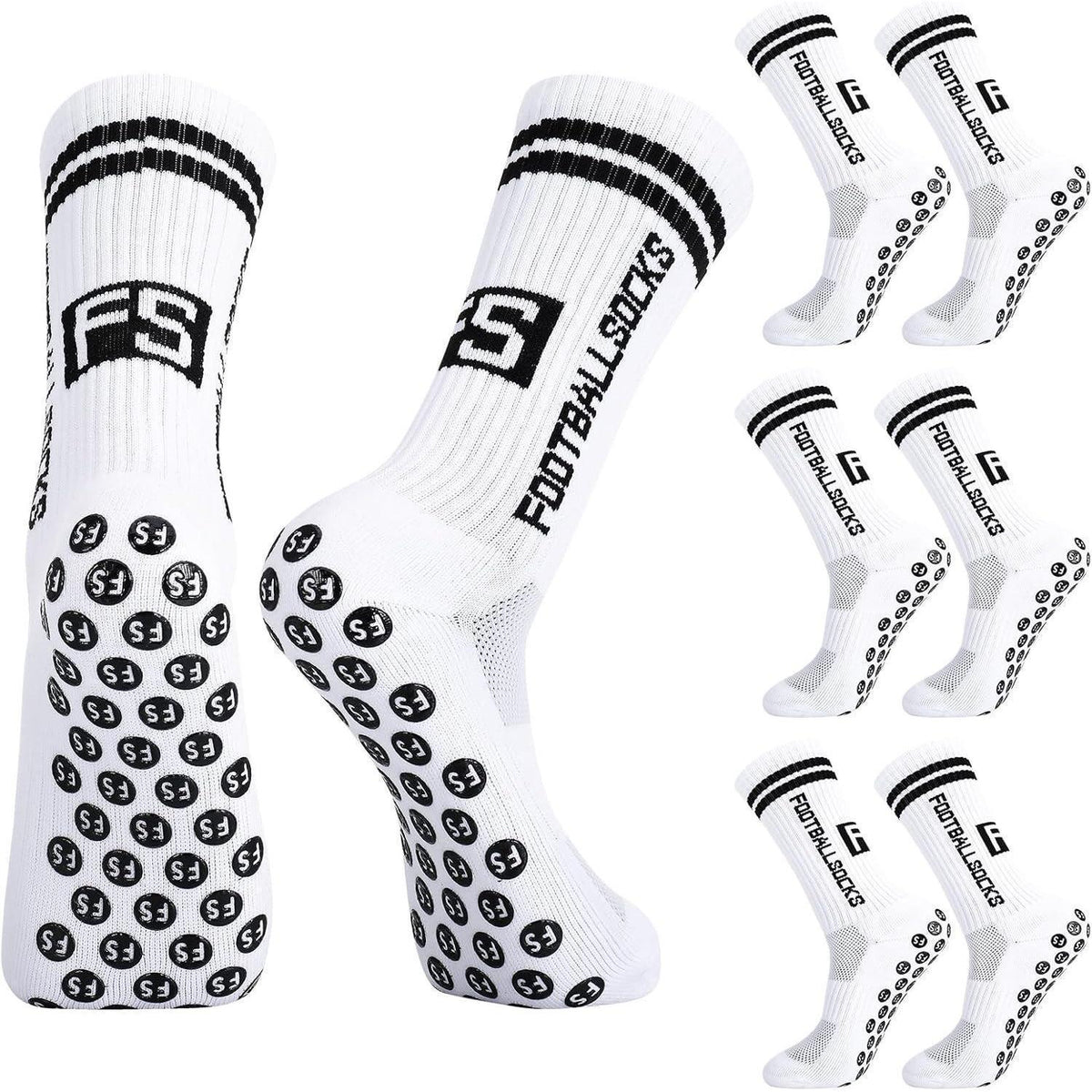 Kinder Fußballsocken 3 Paar Anti-Rutsch Grip Größe 35-39 Weiß