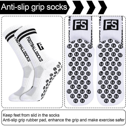 Kinder Fußballsocken 3 Paar Anti-Rutsch Grip Größe 35-39 Weiß
