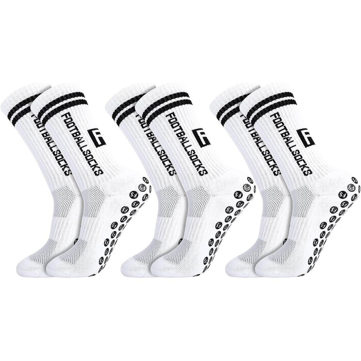 Kinder Fußballsocken 3 Paar Anti-Rutsch Grip Größe 35-39 Weiß