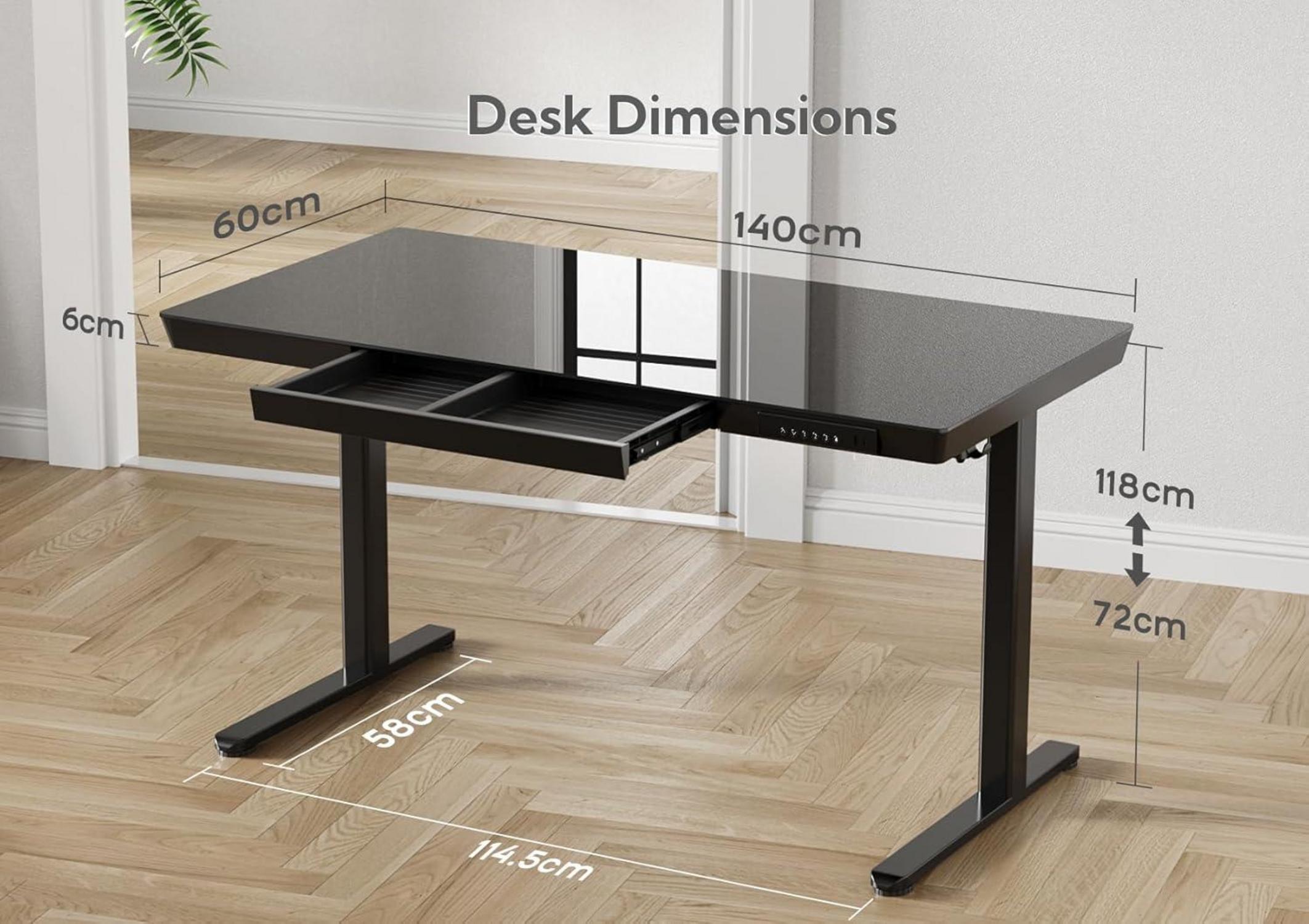 Höhenverstellbarer Schreibtisch mit Glasplatte 140x60 cm Schwarz