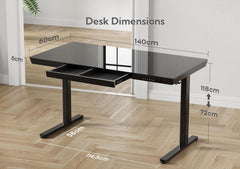 Höhenverstellbarer Schreibtisch mit Glasplatte 140x60 cm Schwarz