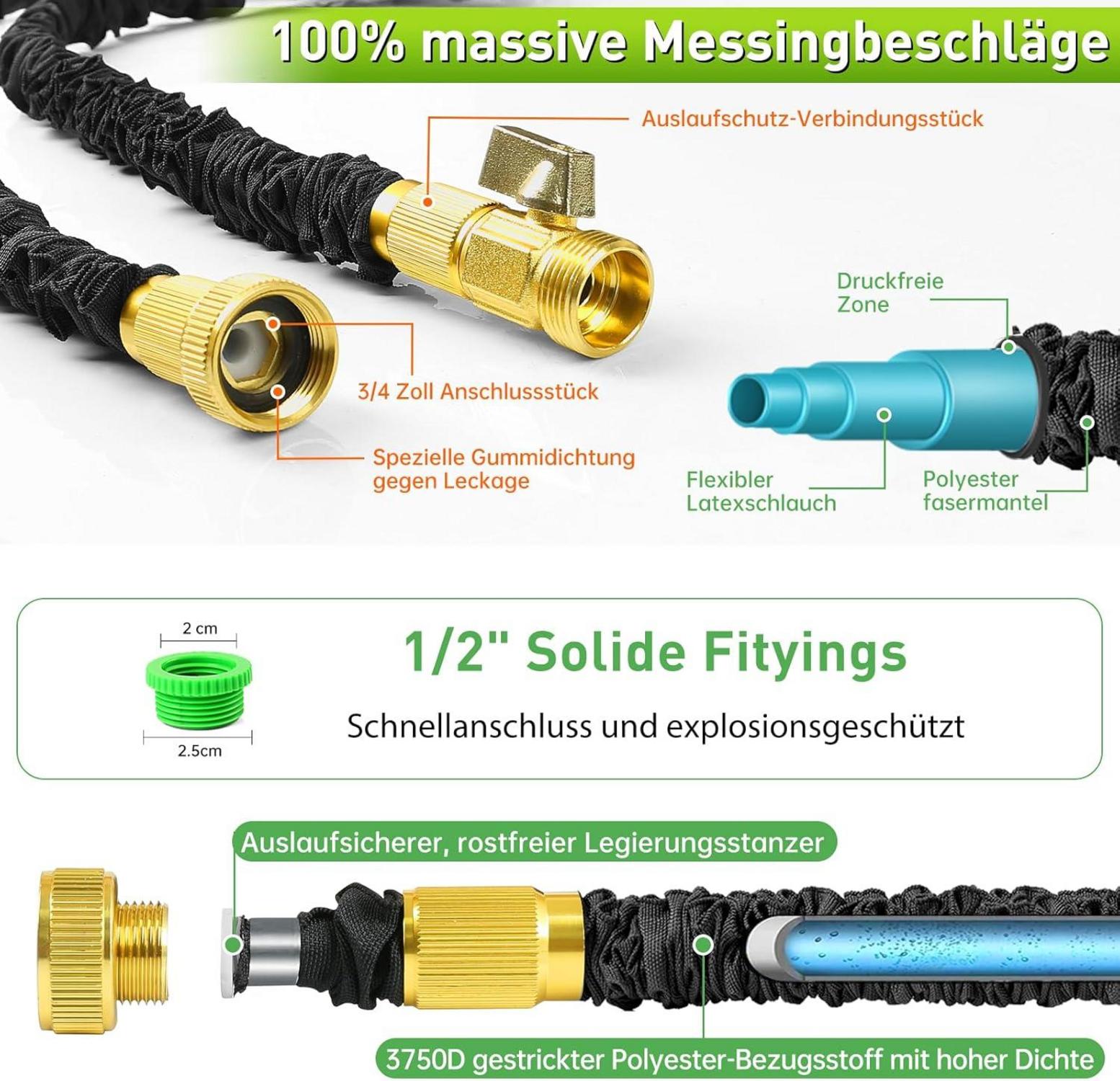 Flexibler Gartenschlauch 30m ausdehnbar 10 Sprühmuster Adapter