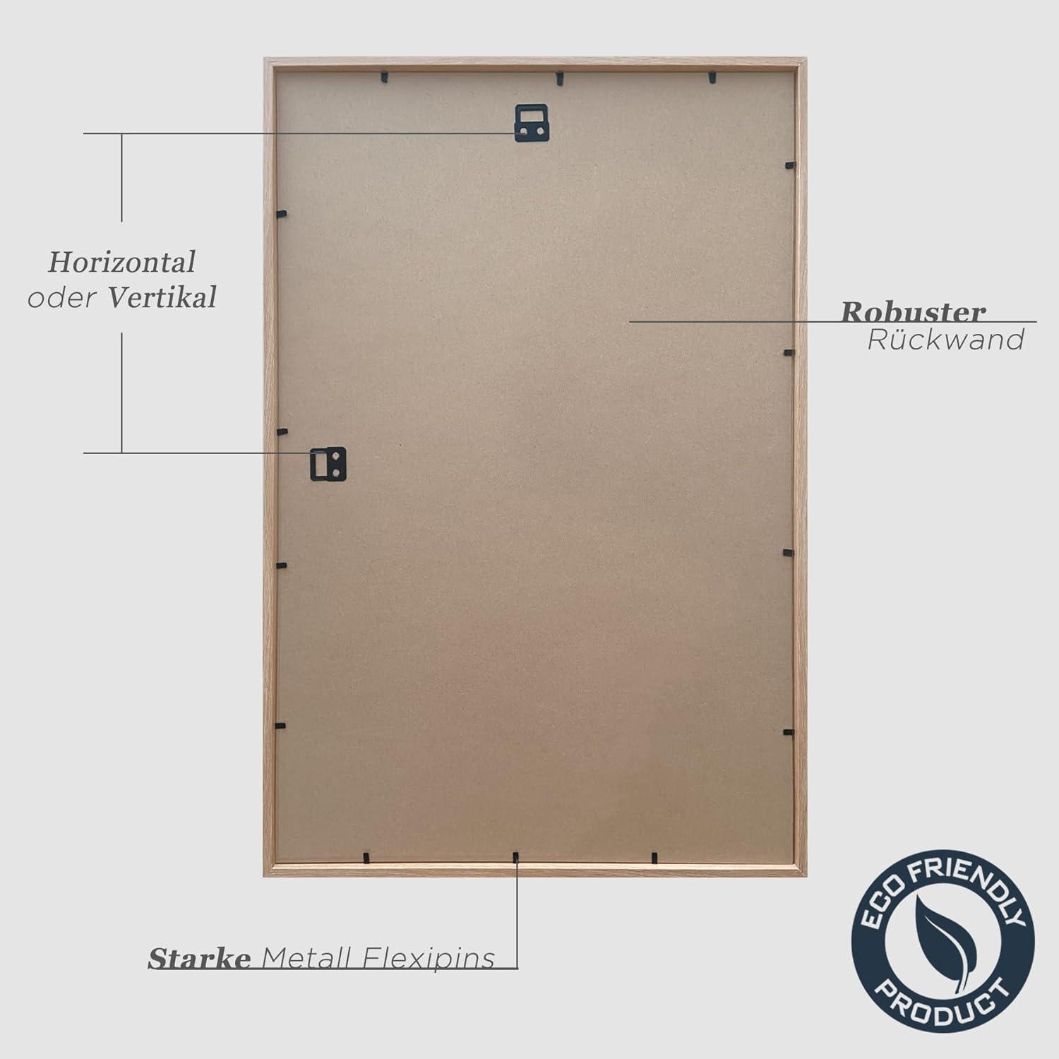 Bilderrahmen A2 Holz Eiche Fotorahmen 42x59.4cm 2er Set MDF Rahmen Natur Beige
