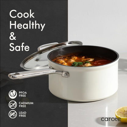 CAROTE Edelstahl-Kochtopf mit Deckel, antihaftbeschichtet, groß, spülmaschinenfest