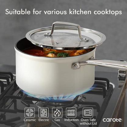 CAROTE Edelstahl-Kochtopf antihaftbeschichtet spülmaschinen- & ofenfest 18/20