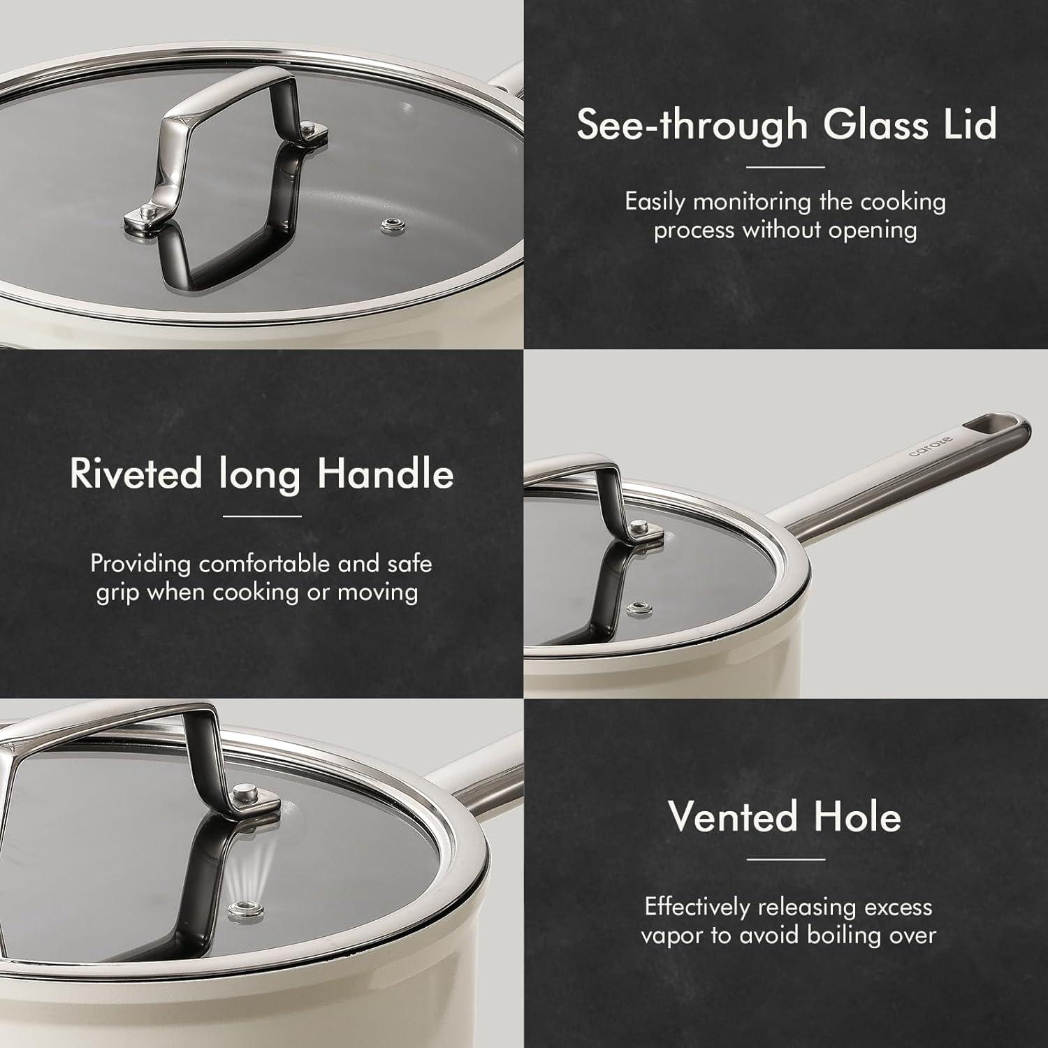 CAROTE Edelstahl-Kochtopf mit Deckel, antihaftbeschichtet, groß, spülmaschinenfest