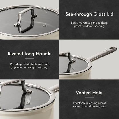 CAROTE Edelstahl-Kochtopf mit Deckel, antihaftbeschichtet, groß, spülmaschinenfest