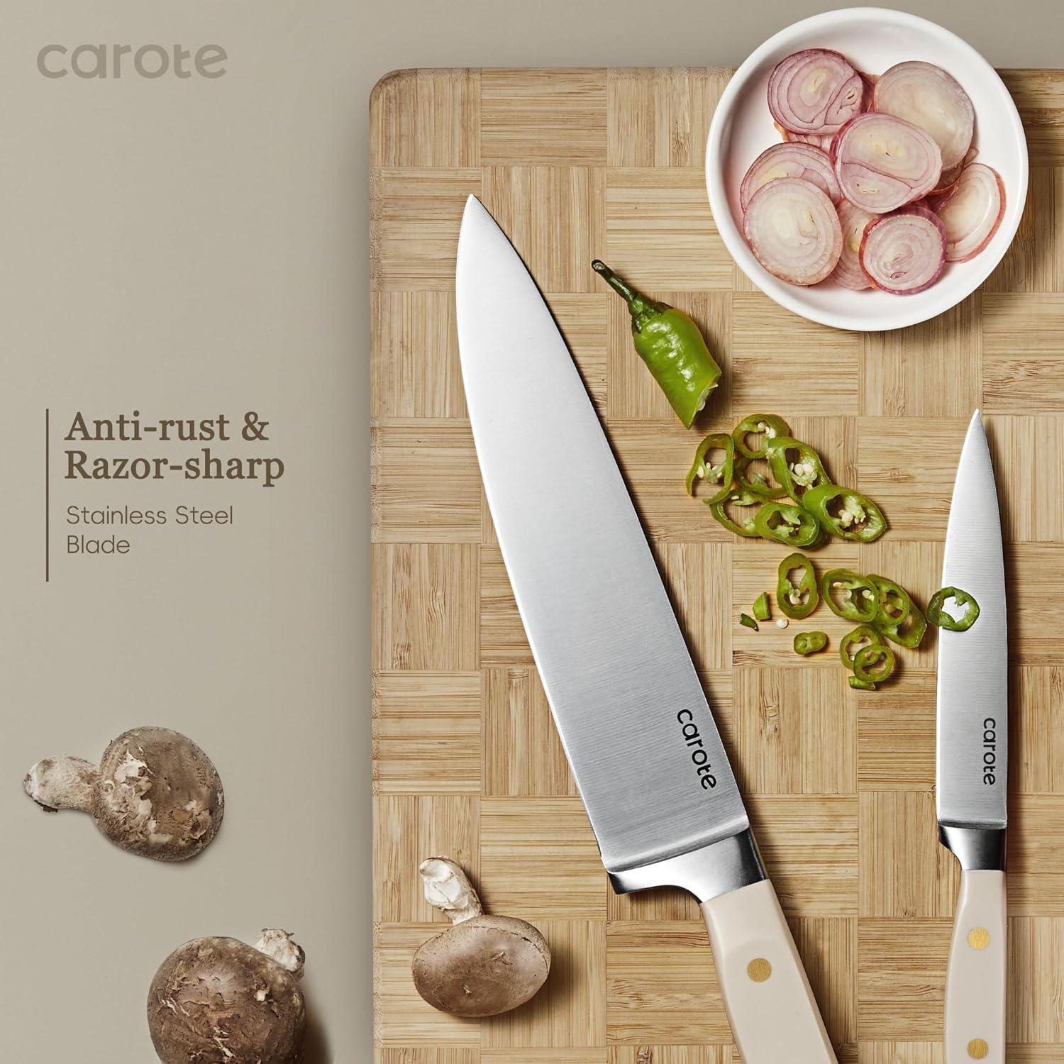 CAROTE Messerblockset 11-teilig Edelstahl Steakmesser Küchenmesser Santokumesser