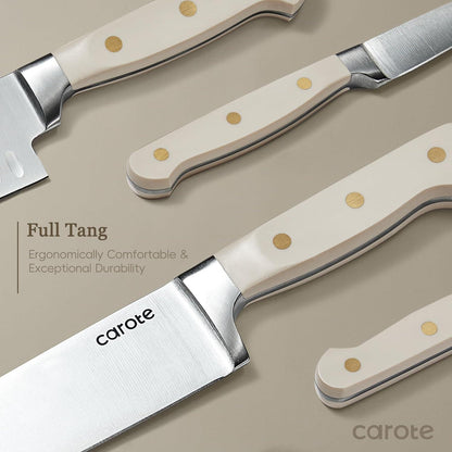 CAROTE 11-teiliges Messerblockset Edelstahl Santoku Brot Kochmesser Gemüsemesser