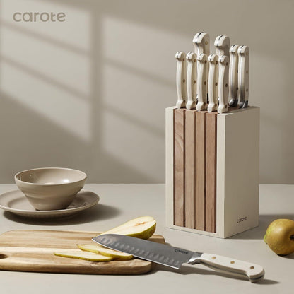 CAROTE 11-teiliges Messerblockset Edelstahl Santoku Brot Kochmesser Gemüsemesser