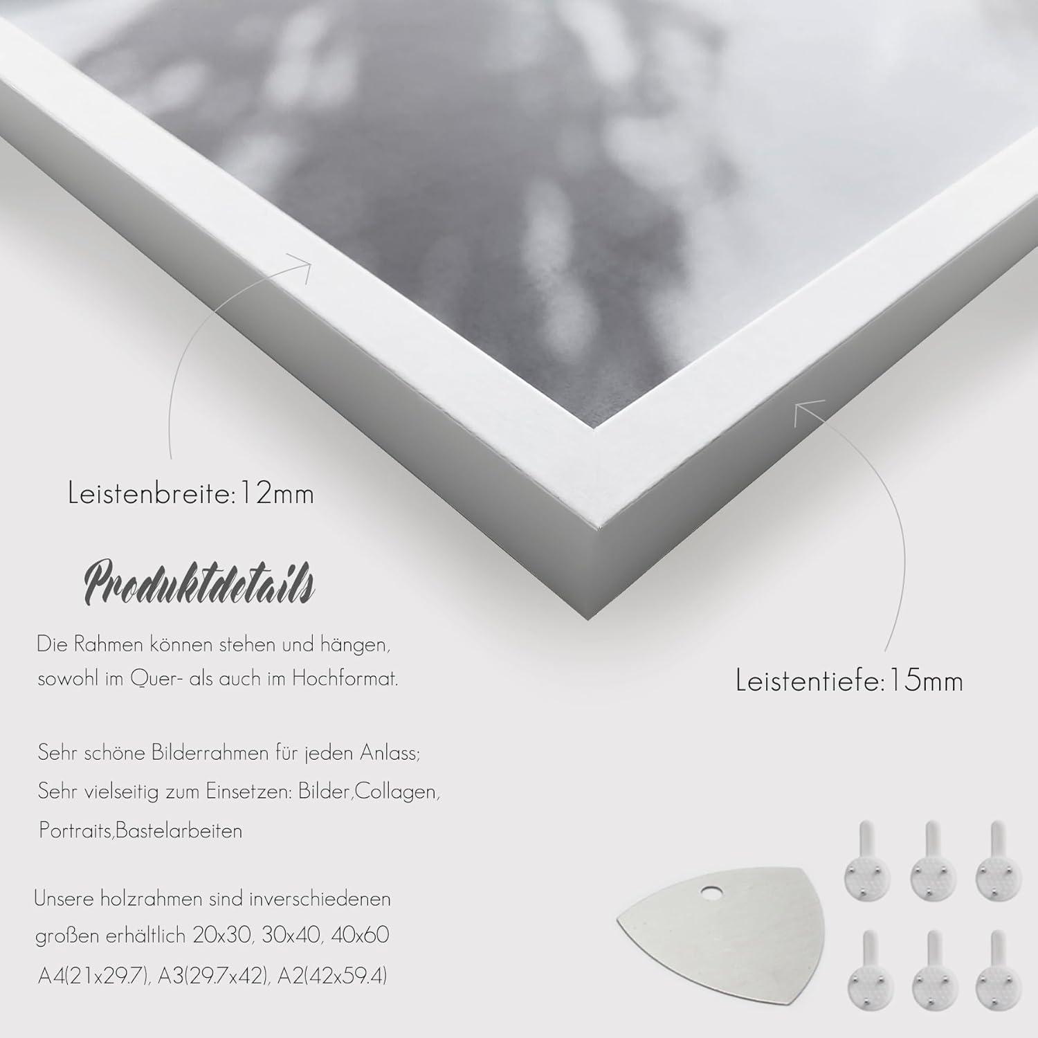 Fotorahmen Holz Weiß | Bilderrahmen A3 3er Set 30x42cm | Urkundenrahmen