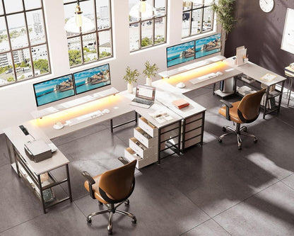 ODK Eckschreibtisch mit Schubladen, Steckdosen, USB, LED, Monitorständer 167×102cm