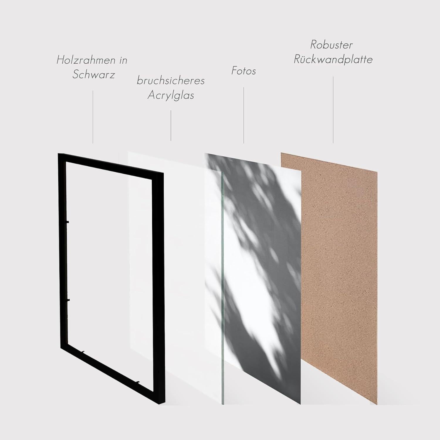 Bilderrahmen A2 Schwarz Holz 2er Set 42x59.4cm Fotorahmen MDF DIN A2