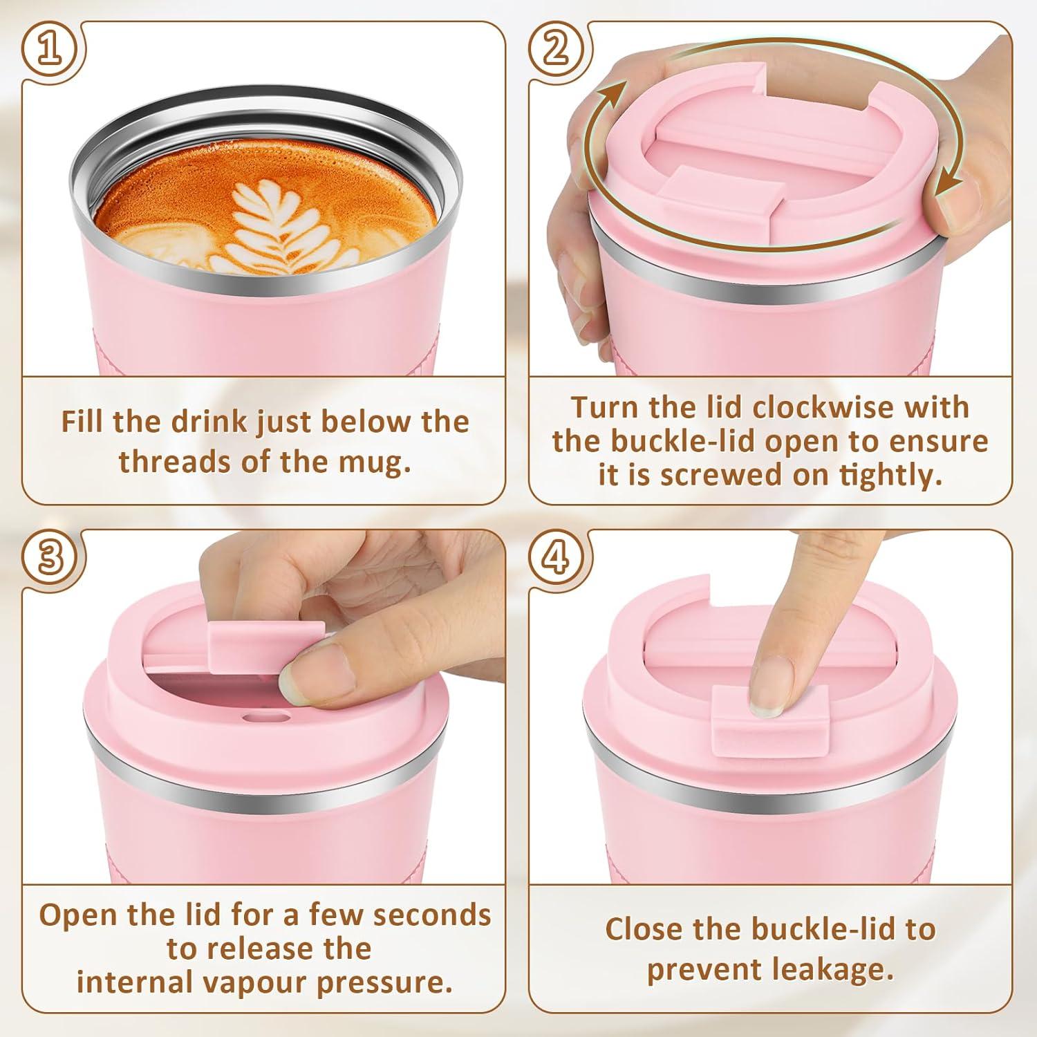 Kaffeebecher to go 510ml Thermobecher Doppelwandig Isolierbecher rosa