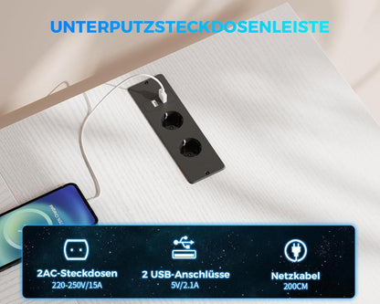 Eckschreibtisch mit LED-Beleuchtung, USB-Anschluss, 4 Schubladen - 167×102cm