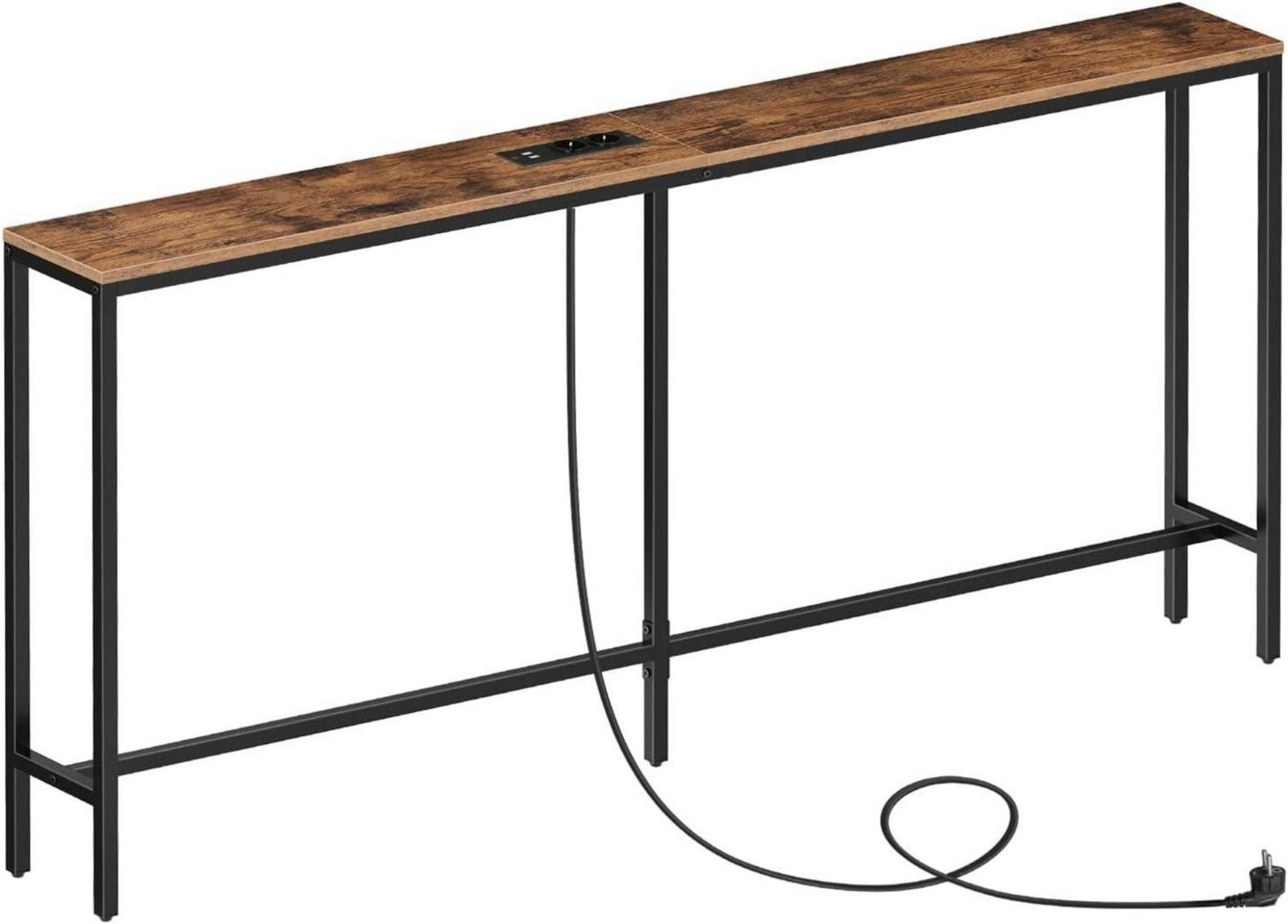 Konsolentisch mit Ladestation 160 cm Vintagebraun Schwarz