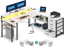 Eckschreibtisch LED USB Schubladen Steckdosen Weiß 155×110cm