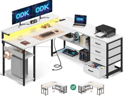 Schreibtisch Eckschreibtisch mit Schubladen USB-LED 135x110cm