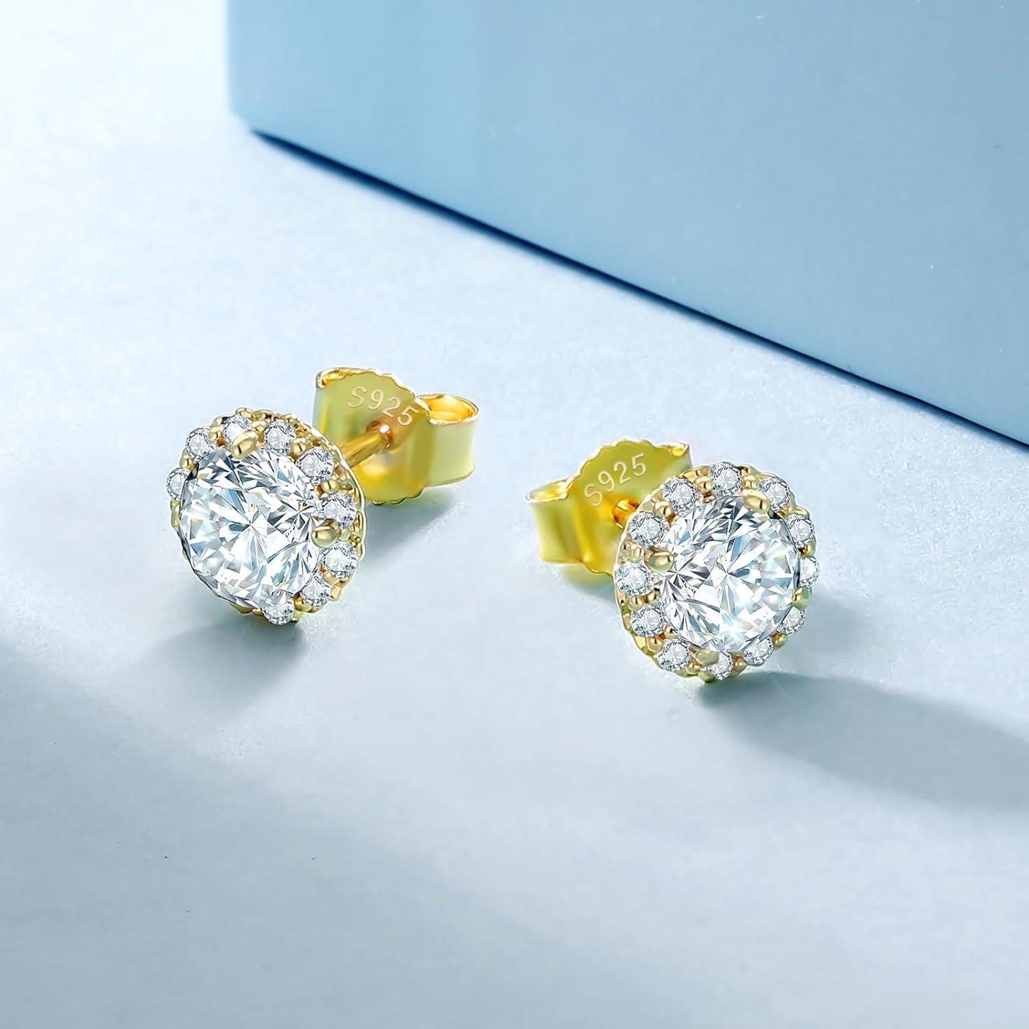 KRKC&CO Moissanit Ohrringe Damen Silber 925 Blume Ohrstecker Halo 2,0 Karat Diamant VVS1 Reinheit Weißgold vergoldet