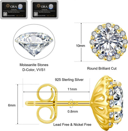 Echte 2 Karat Moissanite Silber Damen Ohrringe Halo Blume VVS1 Diamant
