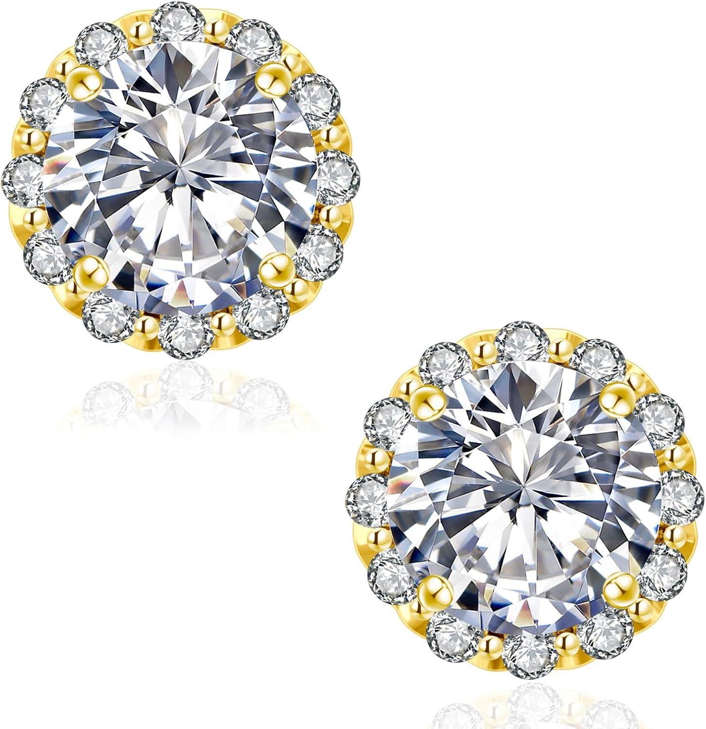 KRKC&CO Moissanit Ohrringe Damen Silber 925 Blume Ohrstecker Halo 2,0 Karat Diamant VVS1 Reinheit Weißgold vergoldet