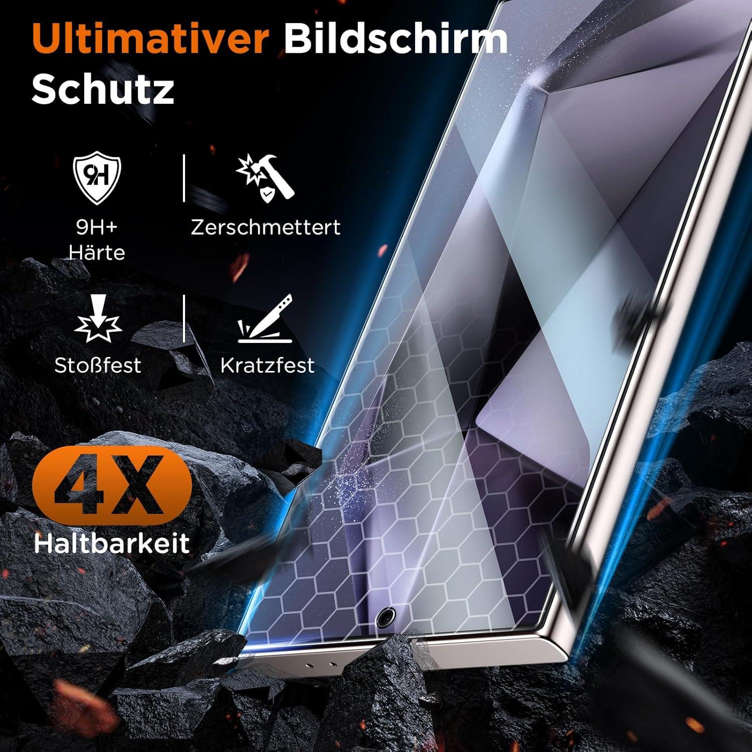 2+2 Schutzfolie Samsung Galaxy S24 Ultra Panzer Schutzglas 9H Hardness