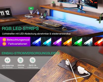 Schreibtisch Eckschreibtisch mit LED Beleuchtung USB Ladeanschluss