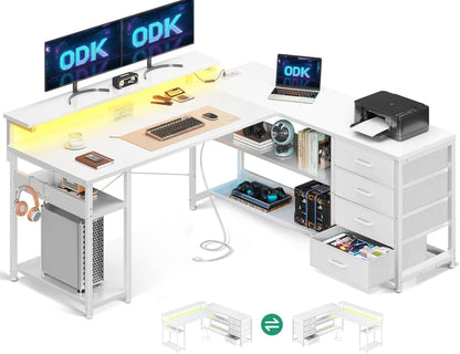 Schreibtisch ODK LED Eckschreibtisch USB Ladeanschluss 135×110cm