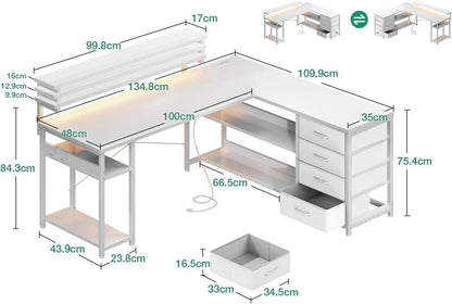 Schreibtisch ODK LED Eckschreibtisch USB Ladeanschluss 135×110cm