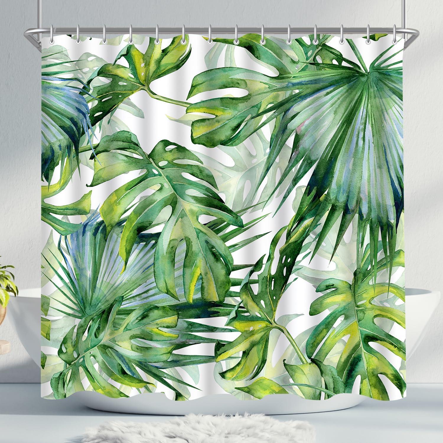 Duschvorhang Grün Blätter 200x200cm Antischimmel Textil Wasserdicht