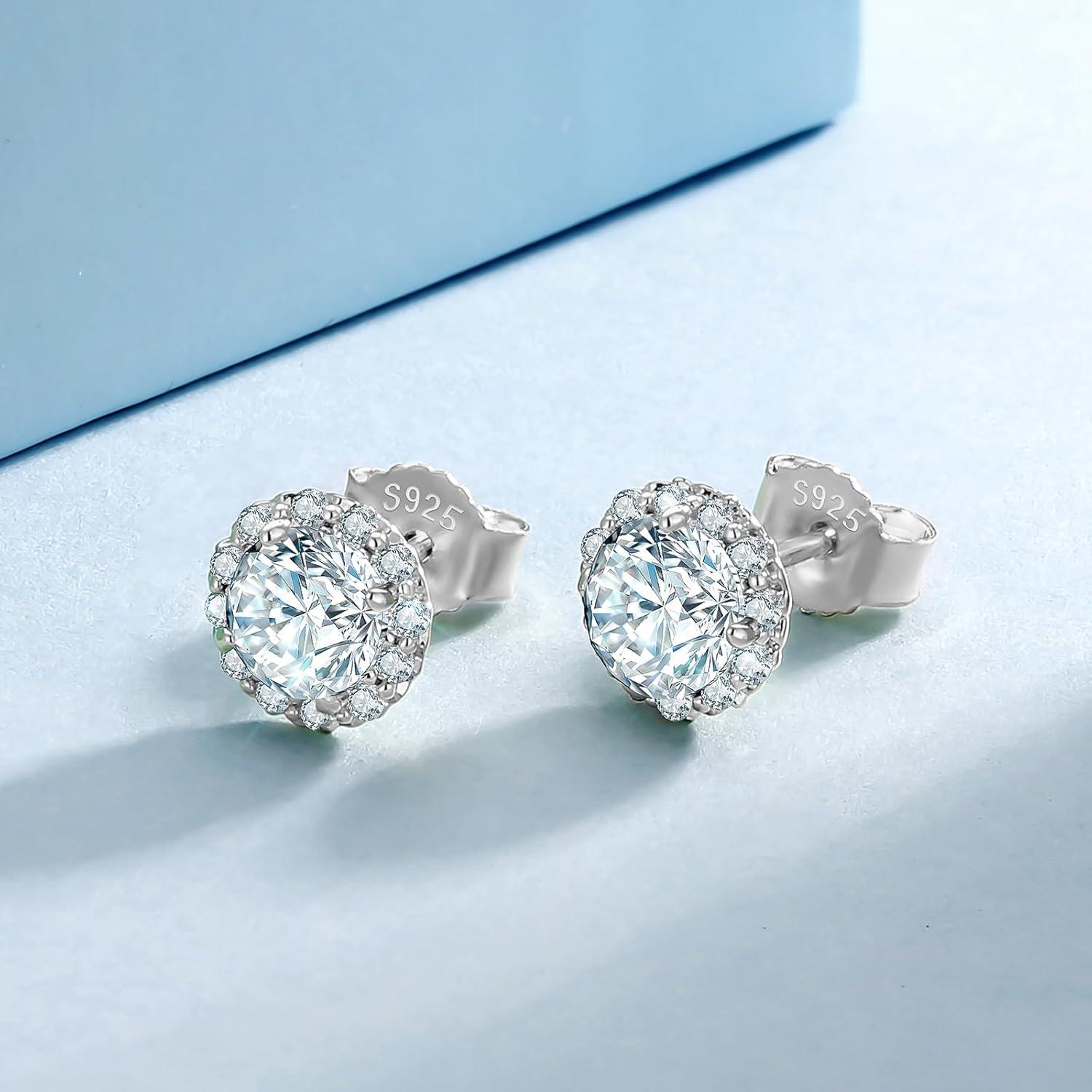 KRKC&CO Moissanite Ohrringe Damen Blume Halo 2 Karat Weißgold allergiefrei