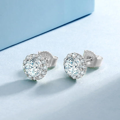 KRKC&CO Moissanite Ohrringe Damen Blume Halo 2 Karat Weißgold allergiefrei