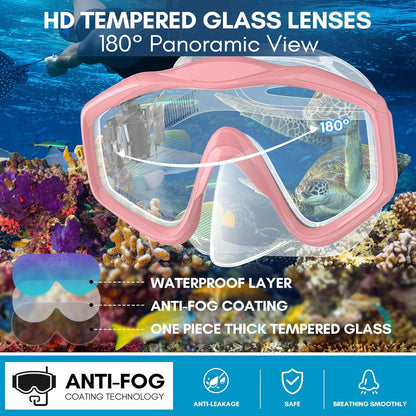 Kinder Schnorchelset Anti-Fog Taucherbrille Dry Schnorchel Pink