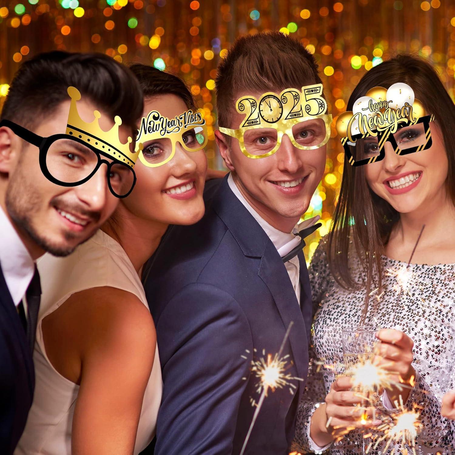 12er Silvester Deko 2025 Party Foto Requisiten Happy New Year Glitter